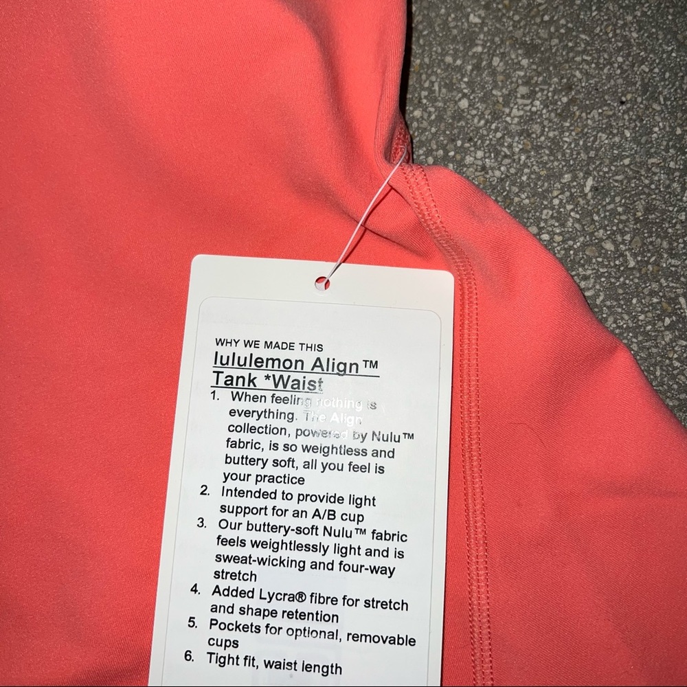 Lululemon Align Waist-Length Tank Top Raspberry Cream RPCR SIZE 10 12 - Picture 2 of 4